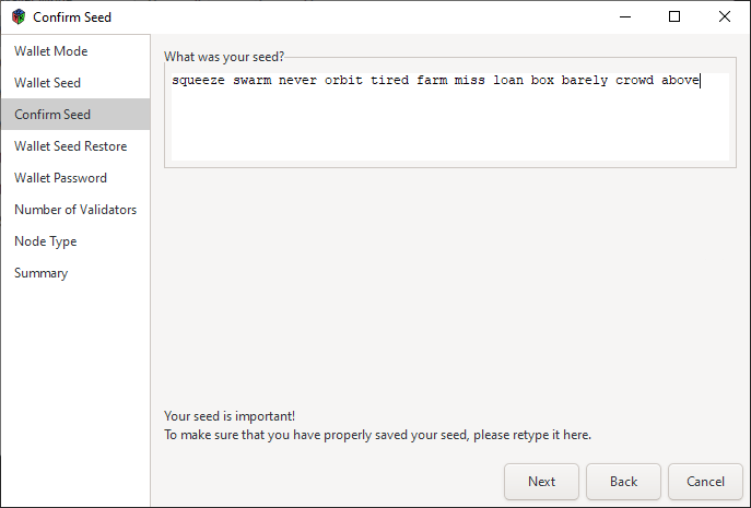 Seed confirmation